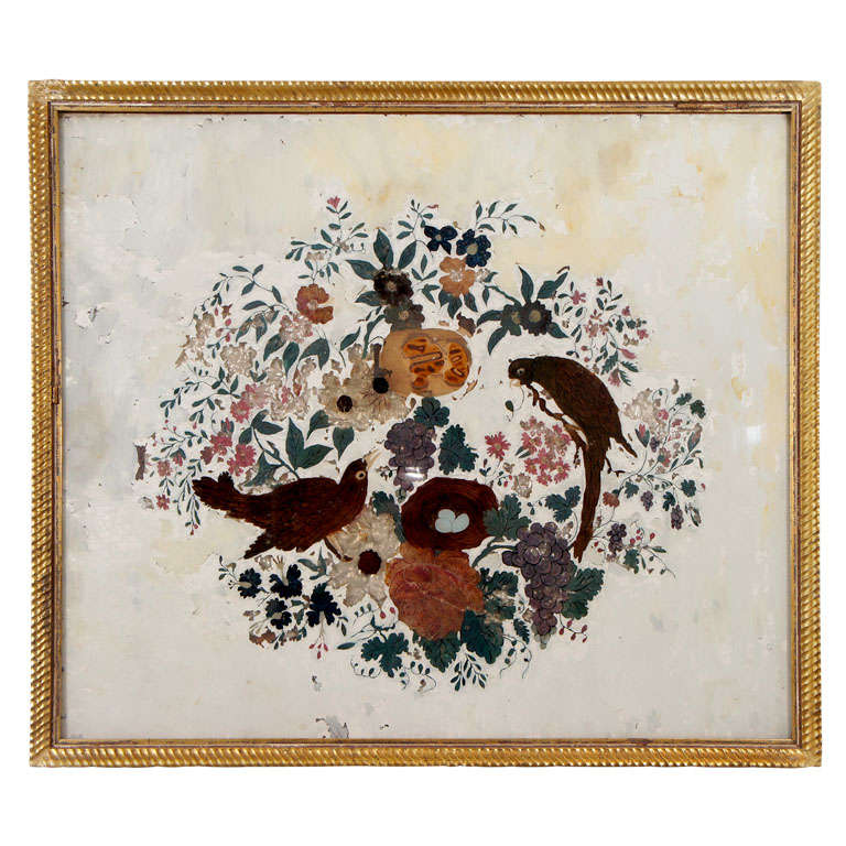 An Eglomise of Birds and Flowers For Sale