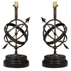 Pair of Mid Century Bronze "Astrology" Lamps with Zodiac Signs