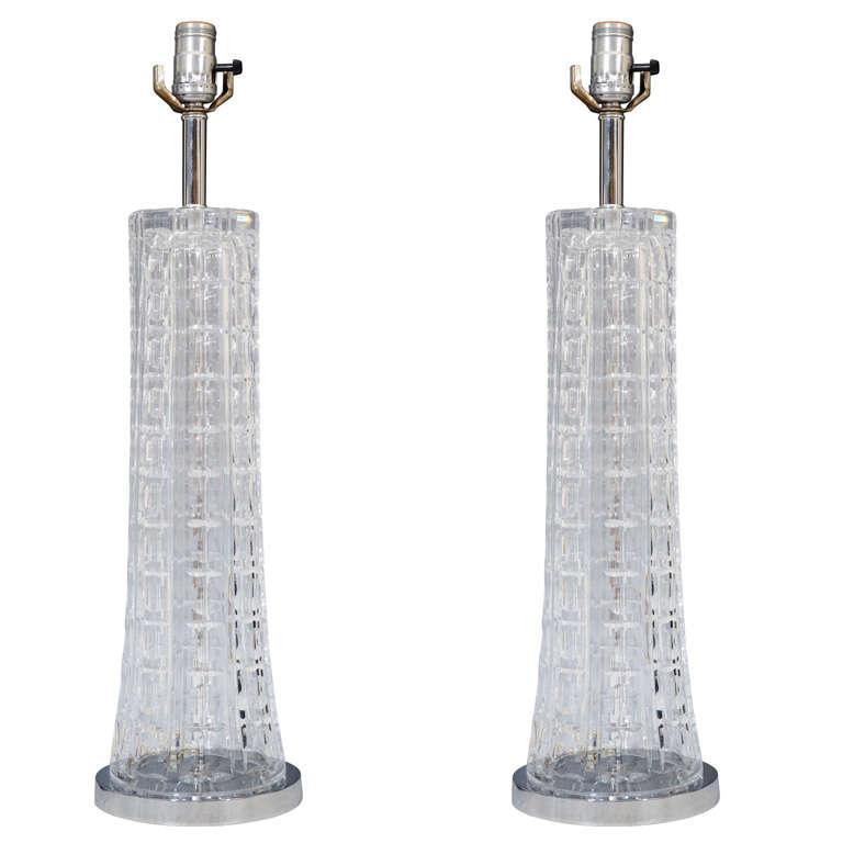 Pair of 1970s Clear Glass Table Lamps