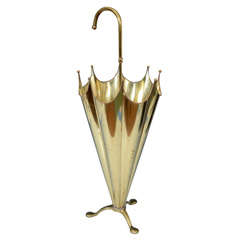 Vintage Mid Century Brass Umbrella Stand in the Form of and Umbrella