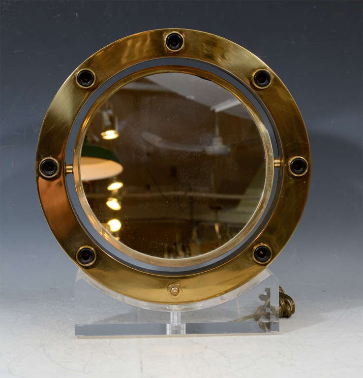 Mid Century Double Sided Lighted Vanity Mirror in Brass & Lucite