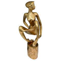 Vintage Abstract Bronze Sculpture of Kneeling Female Figure