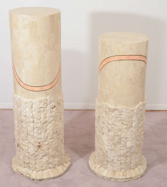 20th Century Pair of Mid-Century Travertine Pedestals by Maitland Smith For Sale
