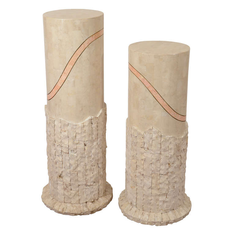 Pair of Mid-Century Travertine Pedestals by Maitland Smith For Sale