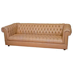Vintage Mid Century Sand - Toned Leather Chesterfield Sofa