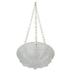Vintage French Art Deco Frosted Glass Chandelier w/ Starburst