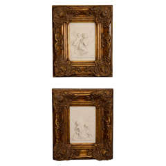 Pair of Vintage Bisques with Elaborate Gilded Frames