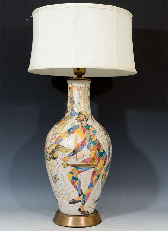 Fantastic Rare Pair of Colorful Masquerade Theme Ceramic Fantoni Lamps