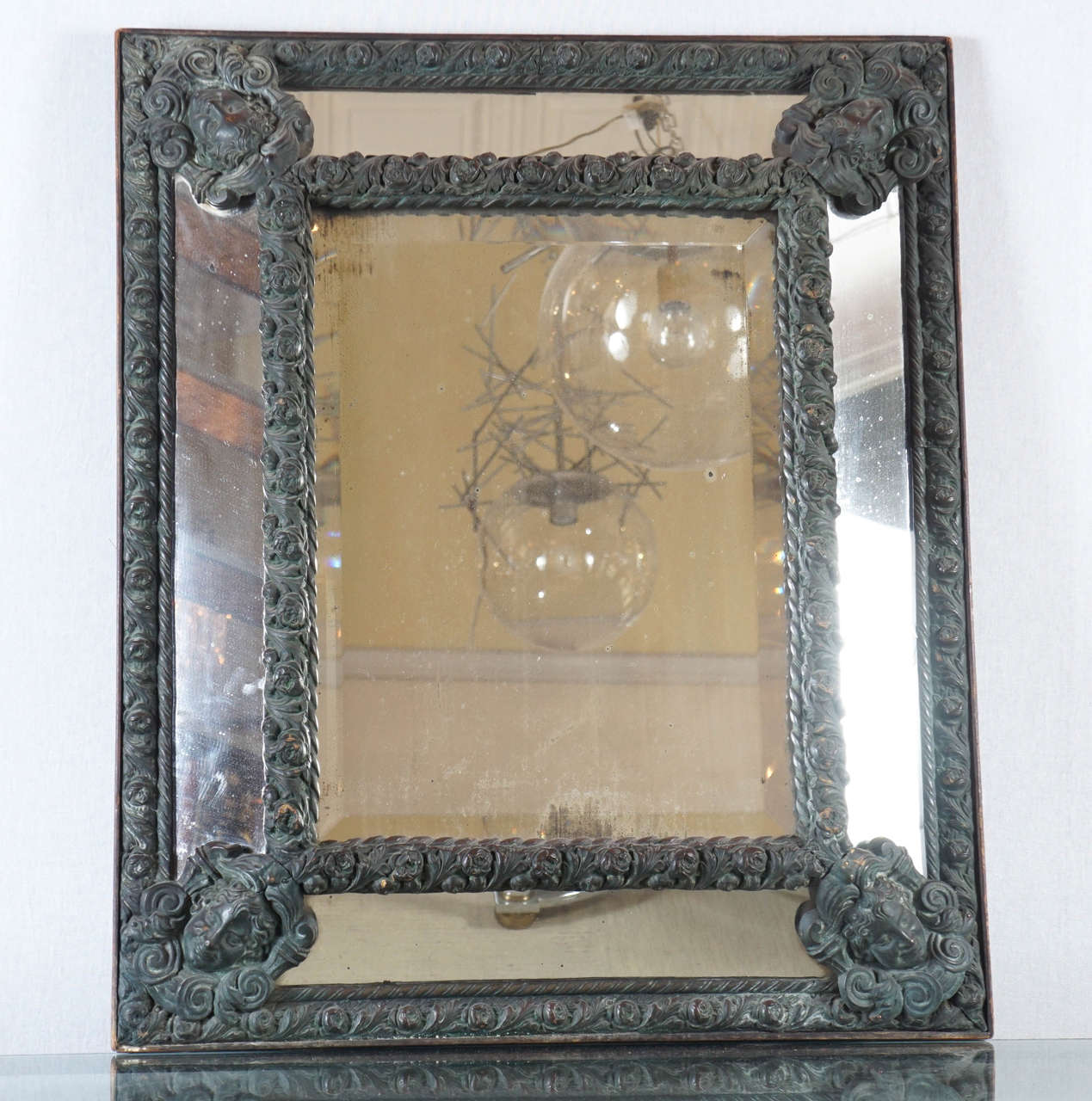 French Mirror Repousse in Brass