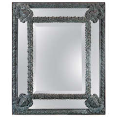 French Mirror Repousse in Brass