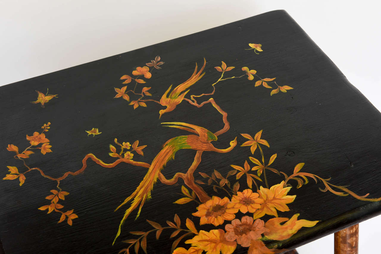 Hand-Painted 19th Century English Burnt Bamboo Table