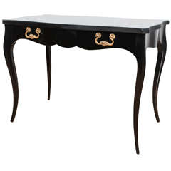 Hollywood Regency Style Black Lacquered Desk