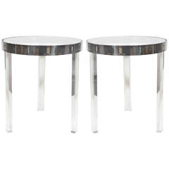 "Regency"Stainless Steel and Lucite Side Tables After Charles Hollis Jones 4