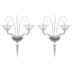 Pair of Murano Glass Wall Sconces Attributed to Mazzega 10