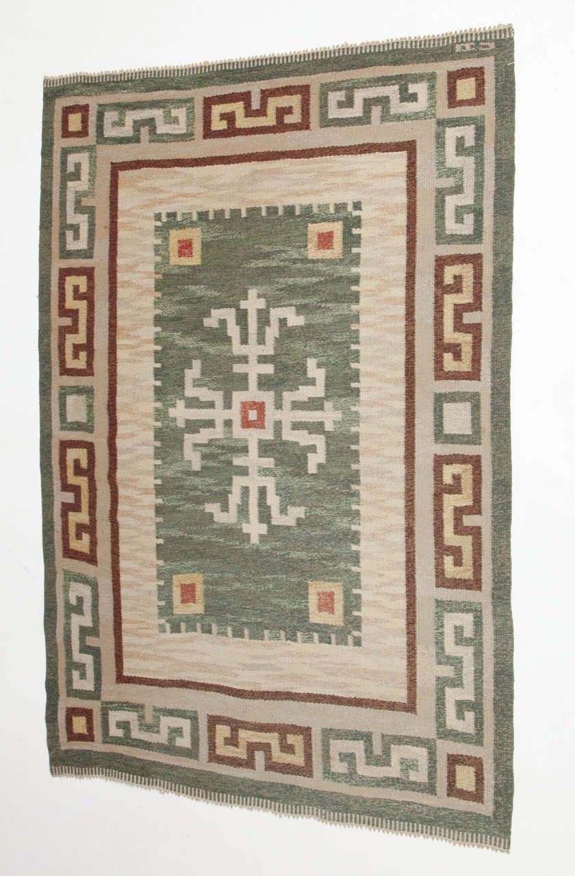 Swedish carpet, Rölakan (Flatweave), signed CD (Carl Dangel)  Circa 1940s