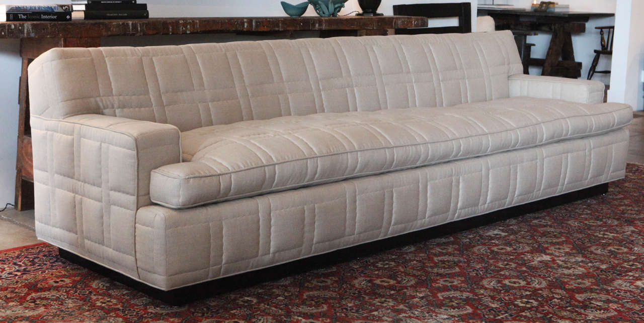 Custom-made for Ann Rutherford Dozier in 1942 and upholstered in William Haines quilted fabric by Holland & Sherry.