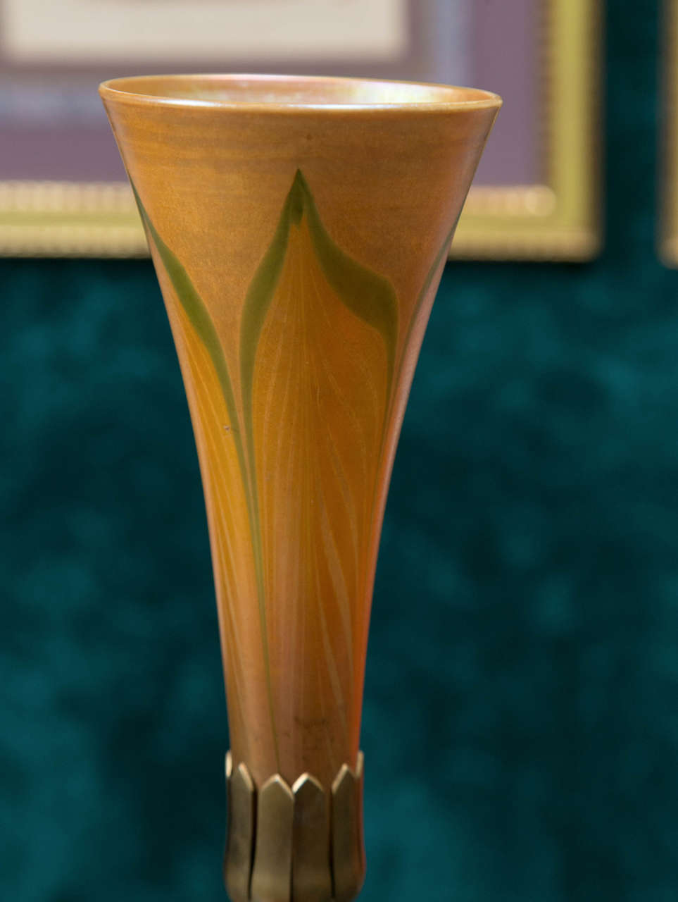 North American Tiffany Pulled Feather Vase with Bronze Mount