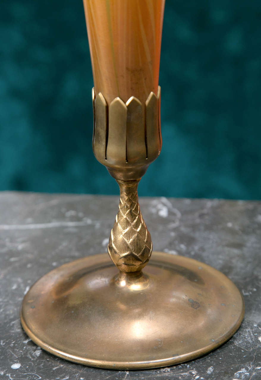 Tiffany Pulled Feather Vase with Bronze Mount In Good Condition In Stamford, CT