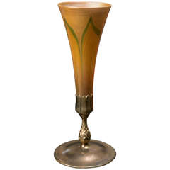Retro Tiffany Pulled Feather Vase with Bronze Mount