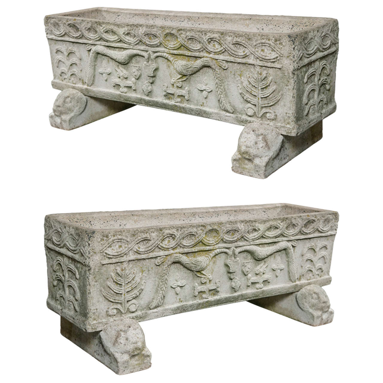 Pair of Carved Stone Aggregate, Continental Troughs/Planters