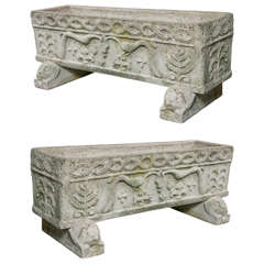 Pair of Carved Stone Aggregate, Continental Troughs/Planters