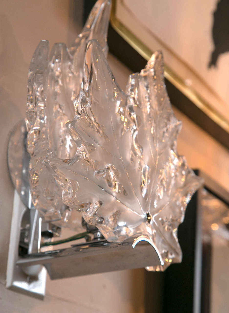 Pair of Lalique Leaf Form Sconces In Good Condition In Stamford, CT