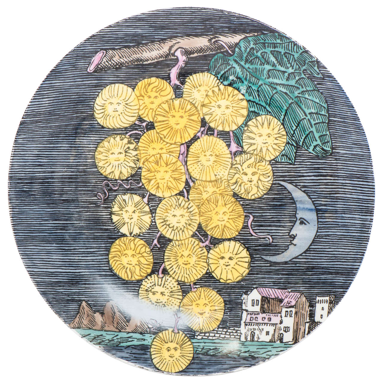 Lunario del Sole Porcelain Plate by Piero Fornasetti