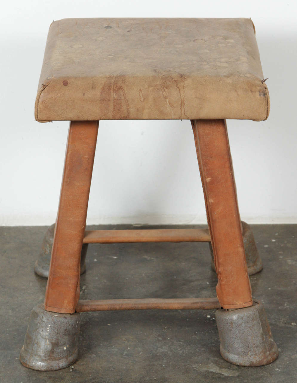 French Pair of Vintage Leather Gymnasium Stools