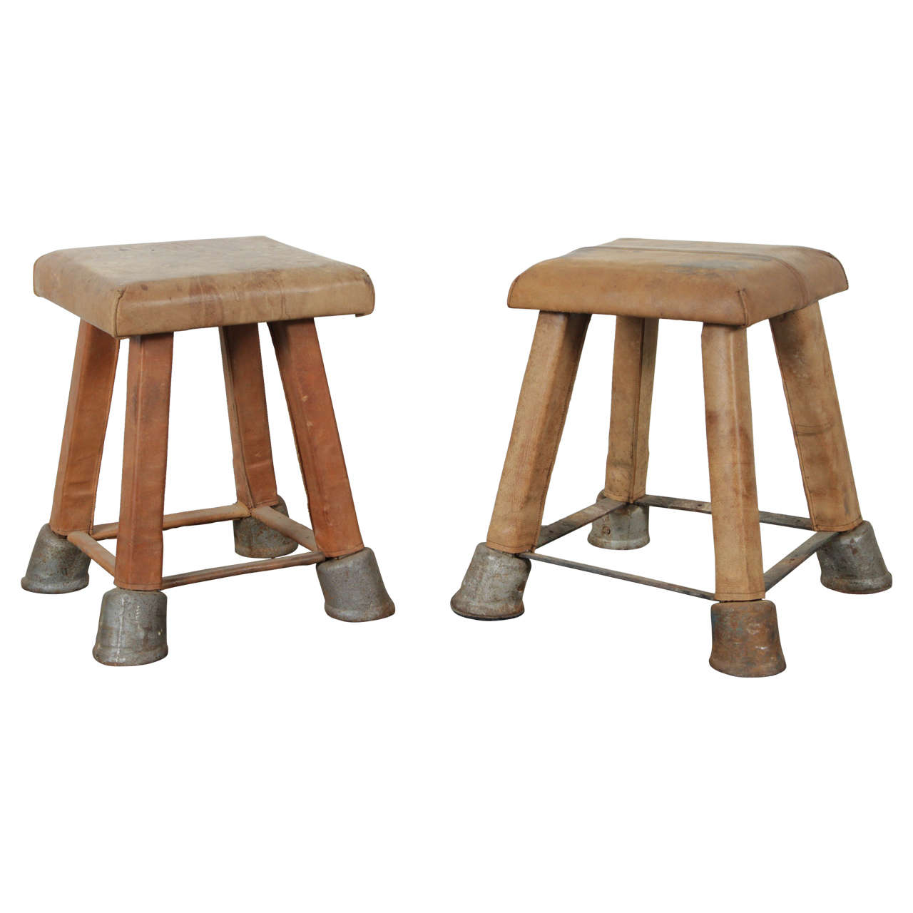 Pair of Vintage Leather Gymnasium Stools