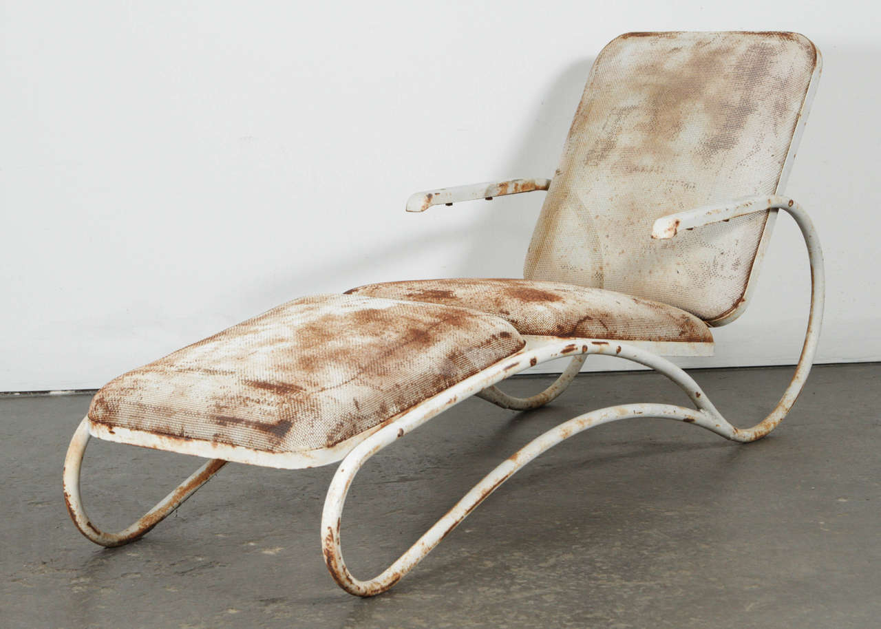 American Pair of Sculptural Iron Chaise Lounges