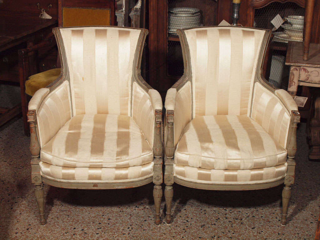 Pair Painted Directoire Style Bergeres