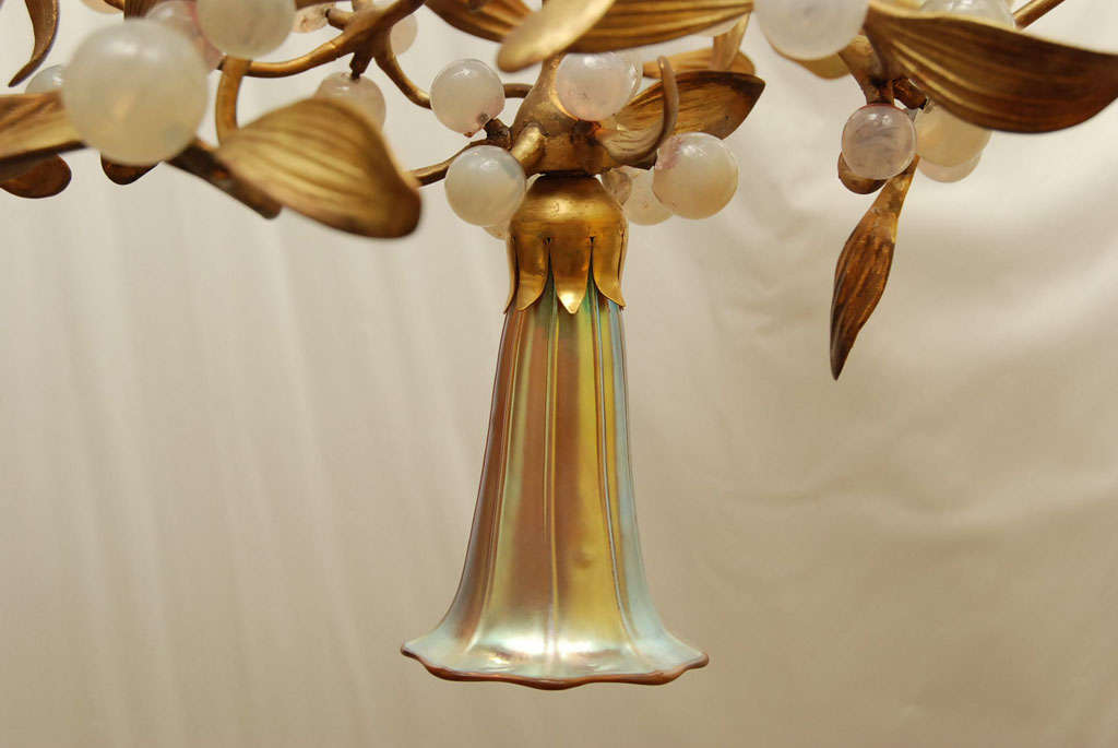 Art Nouveau Mistletoe Chandelier with Art Glass shades 10 Light 1