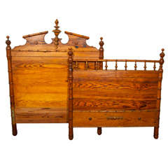 Antique Pine  Bed with Headboard and Footboard