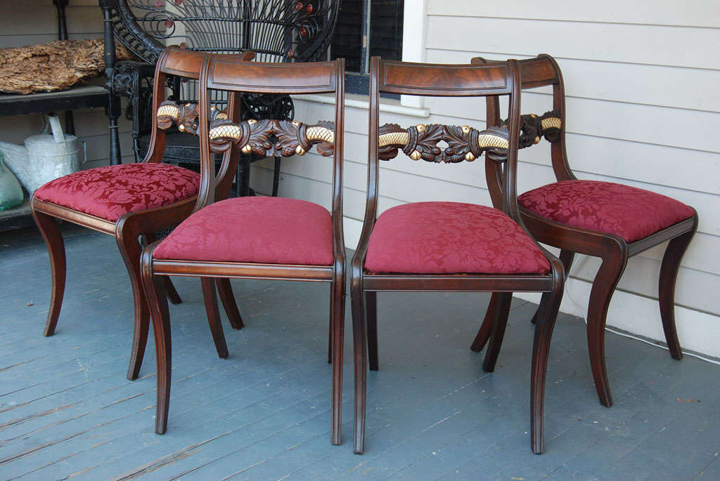 Gilt Set of  Four American Neoclassical Mahogany Sidechairs