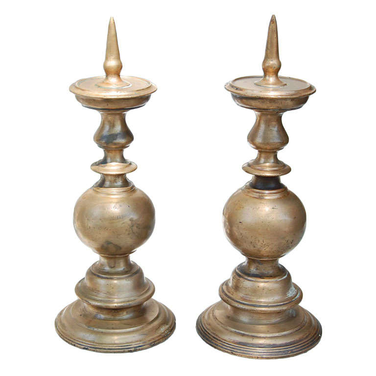 Cast Bronze Renaissance Style Pricket Candlesticks