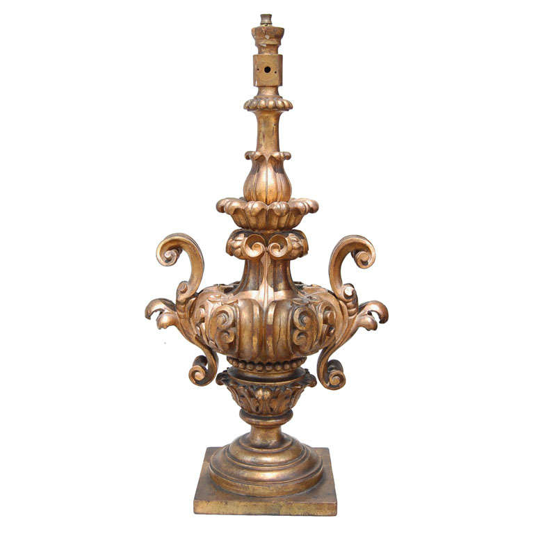 Italian Carved and Gilded Wood Urn Form Lamp For Sale