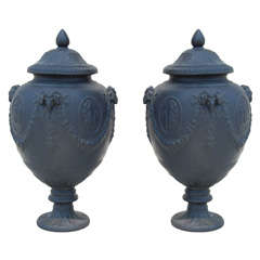 Early 20th Century Glass Covered Urns in the style of Wedgwood
