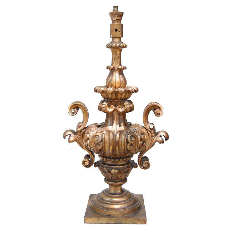 Trompe L'Oeil Travertine Urn Form Carved Wood Table Lamp For Sale at