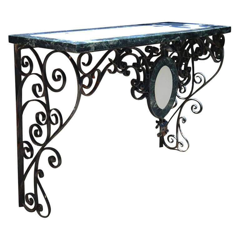 French Wrought Iron and MarbleTop Console Table For Sale at 1stDibs