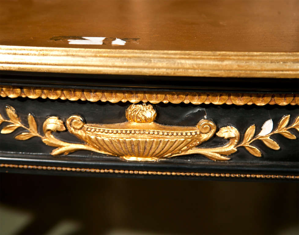 Louis XVI Style Ebonized And Gilt Gold Painted Oval Coffee Table Attrib. Jansen In Good Condition In Stamford, CT