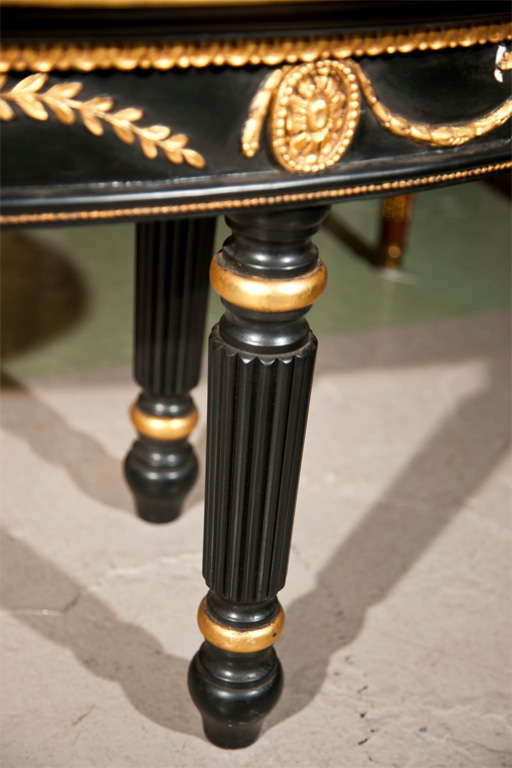 Mid-20th Century Louis XVI Style Ebonized And Gilt Gold Painted Oval Coffee Table Attrib. Jansen