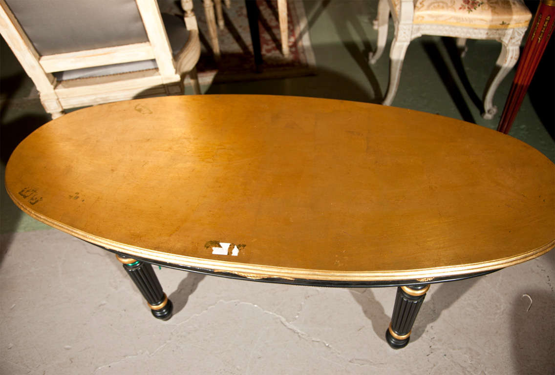 Louis XVI Style Ebonized And Gilt Gold Painted Oval Coffee Table Attrib. Jansen 1