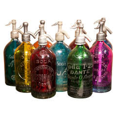 Vintage Large Assortment of Colored Seltzer Bottles