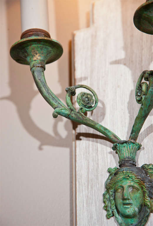 Mid-20th Century Pair of 1940s French Directoire Style Bronze Sconces