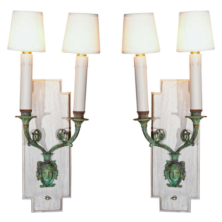 Pair of 1940s French Directoire Style Bronze Sconces