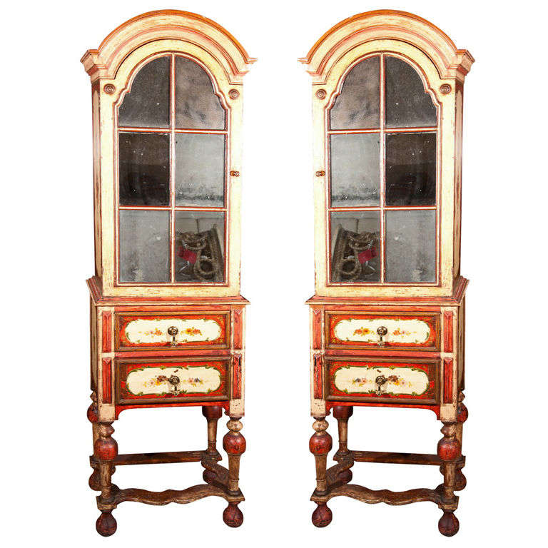 Pair of William & Mary Style Painted Cabinets