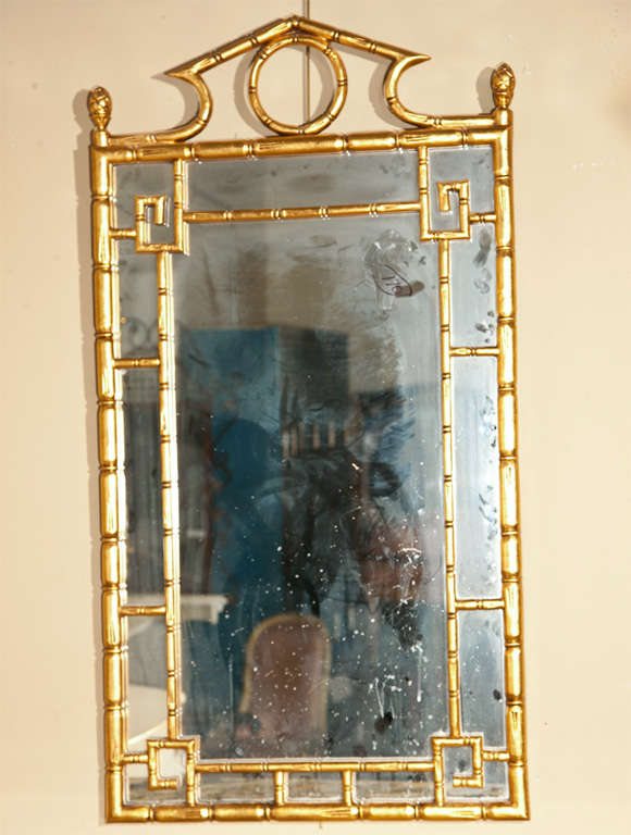 Pair of lovely gilded faux bamboo mirrors, 20th century, beautiful oblong rectangular frame.