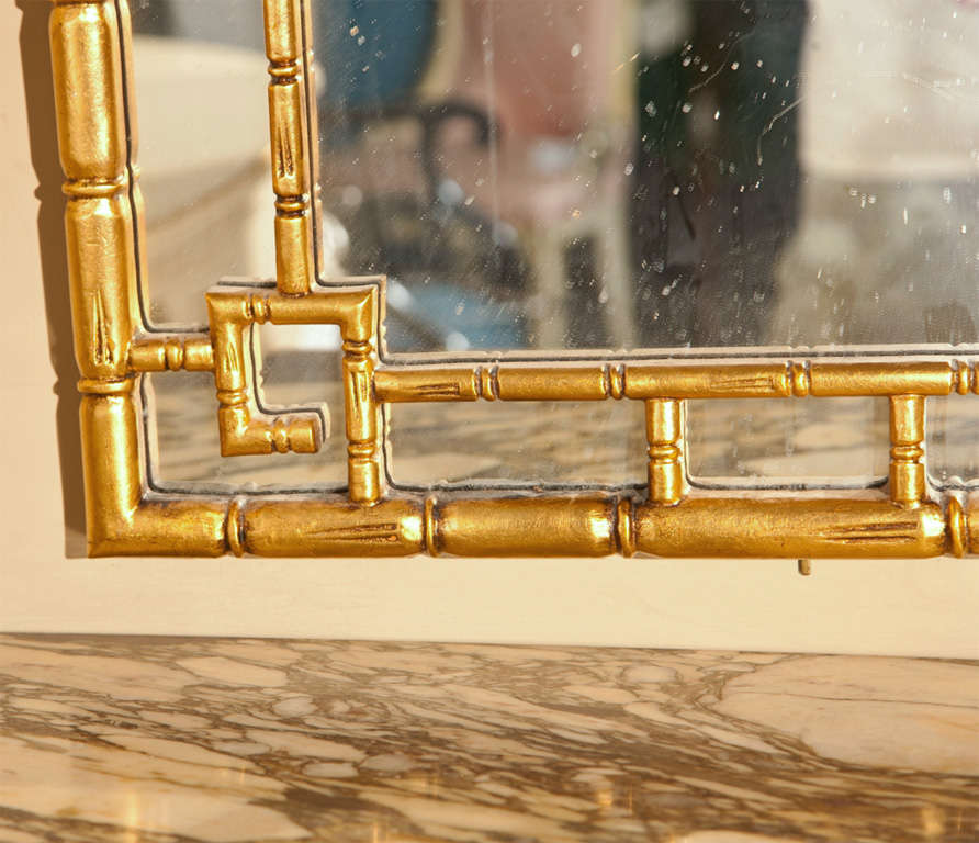 20th Century Pair of Gilded Faux  Bamboo Mirrors