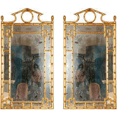 Vintage Pair of Gilded Faux  Bamboo Mirrors
