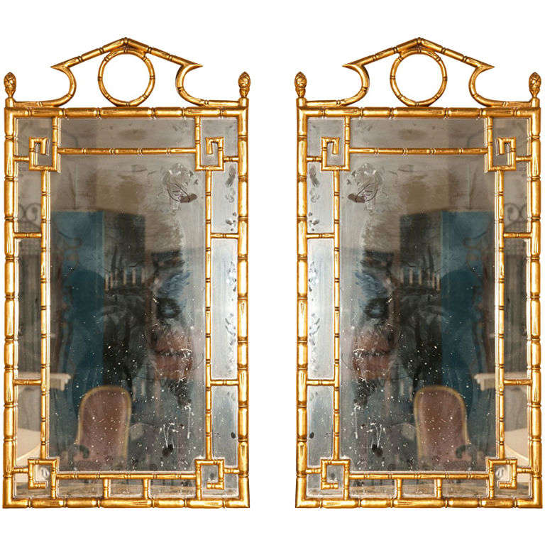 Pair of Gilded Faux  Bamboo Mirrors